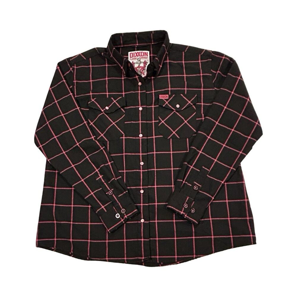 Dixxon Hope Womens Flannel Shirt Size 2X Black & Pink Plaid Snap Buttons